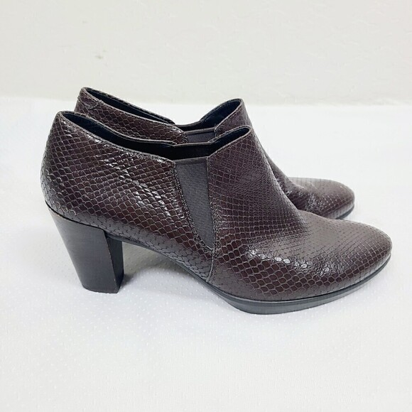 Ecco Shape 55 Plateau Stack‎ Heel Bootie 40 EU 9/9.5 US Brown Leather Com… - Picture 2 of 9